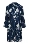 CONQUISTA WOMEN'S BLUE NAVY & WHITE A LINE DRESS WITH BELL SLEEVES