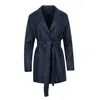 Conquista Women's Blue Navy Faux Leather Jacket With Belt In Blue