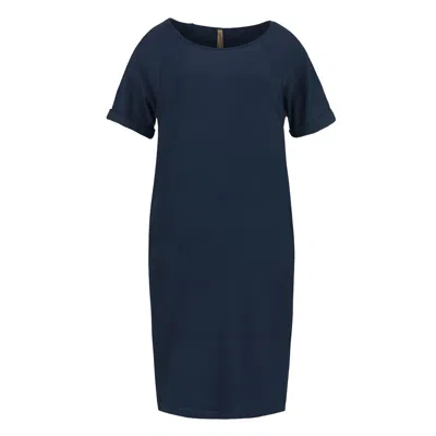 Conquista Women's Blue Navy Punto Di Roma Short Sleeve Dress With Pockets