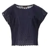 Conquista Women's Blue Navy Sleeveless Embroidered Top In Blue