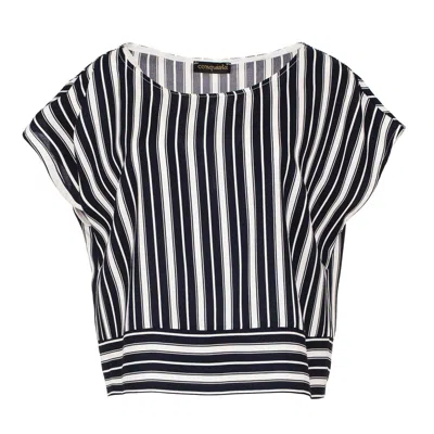 Conquista Women's Blue Navy Striped Top With A Boat Neckline