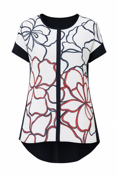 Conquista Women's Blue Panel Detail Short Sleeve Print Top