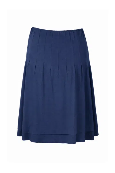 Conquista Women's Blue Pleated Jersey Midi Skirt With Elastic Waist