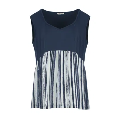 Conquista Women's Blue Plus Size Oceanic Stripes Viscose Blend Tank Top