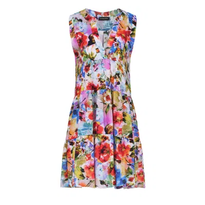 Conquista Women's Blue Poplin Floral Sleeveless Dress