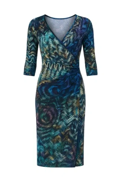 Conquista Women's Blue Print Crossover Dress In Green
