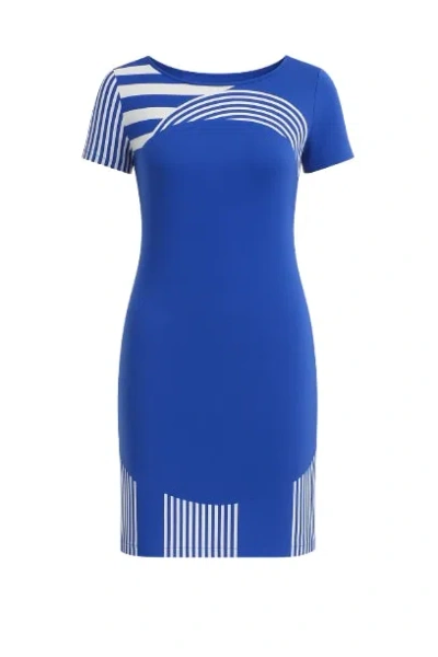 Conquista Women's Blue Print Detail Short Sleeved Dress