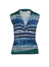 Conquista Women's Blue Print Faux Wrap Sleeveless Top In Petrol In Blue