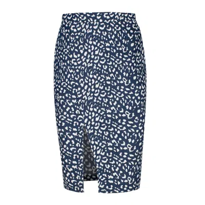 Conquista Women's Blue Print Gabardine Pencil Skirt