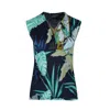 Conquista Women's Blue Print Navy V Neck Jersey Top In Blue