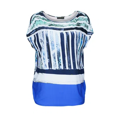 Conquista Women's Blue Printed Egg-shaped Jersey Top – Soft Viscose Blend
