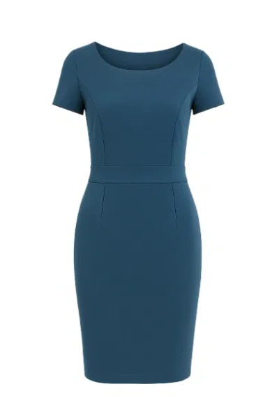Conquista Women's Blue Short Sleeve Dress With Belt