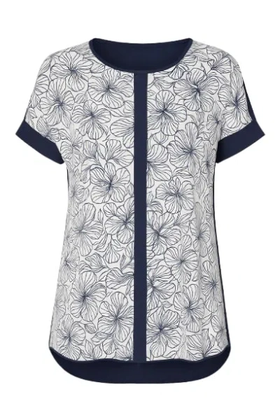 Conquista Women's Blue Short Sleeve Panel Detail Floral Top