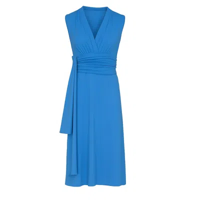 Conquista Women's Blue Sky Sleeveless V-neck Wrap Dress – Soft Viscose Jersey