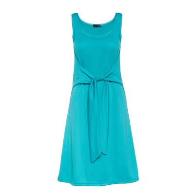 Conquista Women's Blue Sleeveless A Line Dress With Tie Waist