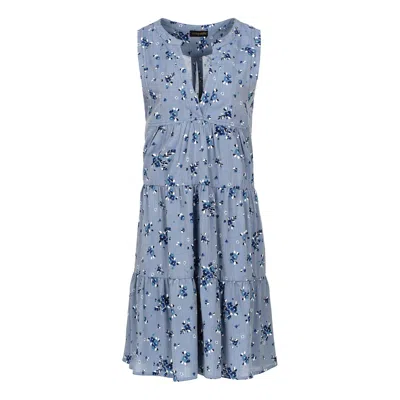 Conquista Women's Blue Sleeveless Floral A Line Dress