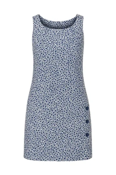 Conquista Women's Blue Sleeveless Floral A Line Dress With Button Detail