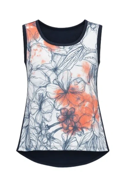 Conquista Women's Blue Sleeveless Jersey Top With Multicoloured Print