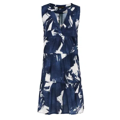 Conquista Women's Blue Sleeveless Navy & White A Line Dress