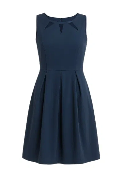 Conquista Women's Blue Sleeveless Pleat Detail Dress