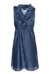 CONQUISTA WOMEN'S BLUE SLEEVELESS RUFFLE DETAIL DRESS
