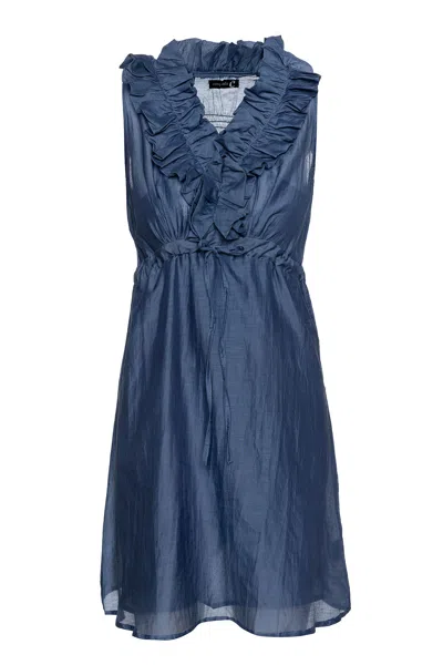 Conquista Women's Blue Sleeveless Ruffle Detail Dress