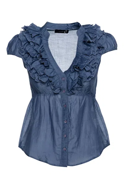 Conquista Women's Blue Sleeveless Ruffle Detail Top