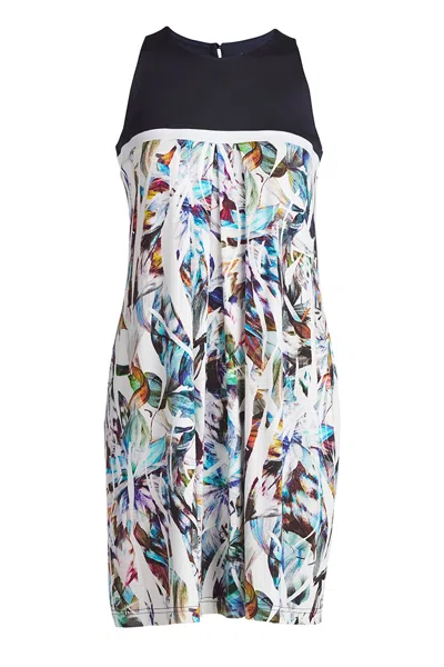 Conquista Women's Blue Sleeveless Solid Colour & Print Dress