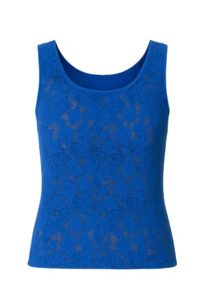 Conquista Women's Blue Sleeveless Stretch Lace Top