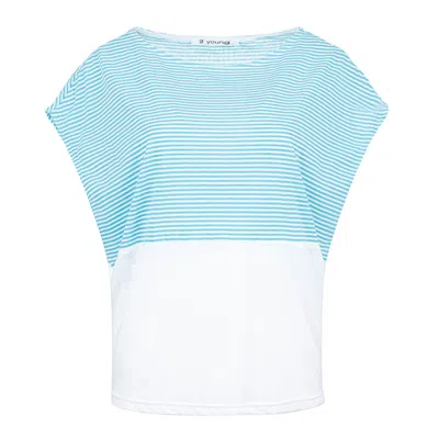 Conquista Women's Blue Sleeveless Stripe Detail Jersey Top