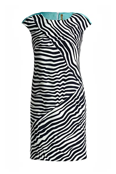 Conquista Women's Blue Sleeveless Striped Fitted Dress