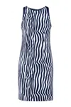 CONQUISTA WOMEN'S BLUE SLEEVELESS ZEBRA PRINT DRESS