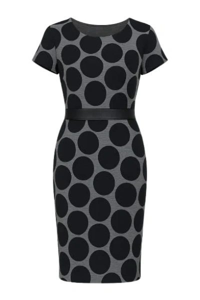 Conquista Women's Blue Straight Polka Dot Dress With Pleather Waistband