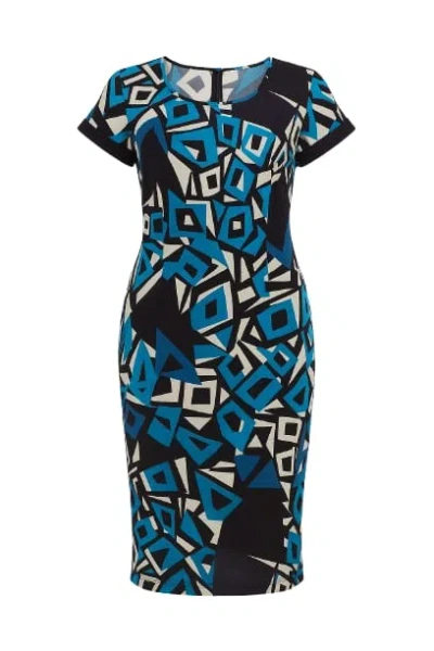Conquista Women's Blue Straight Print Dress In Abstract Print Fabric