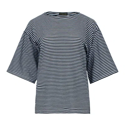 Conquista Women's Blue Striped Oversized Viscose-elastane Top With Elbow-length Sleeves