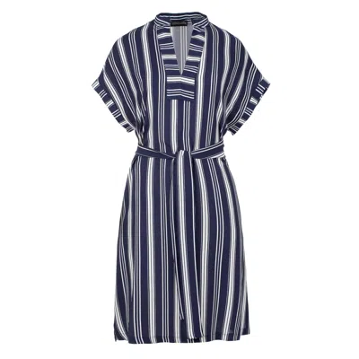 Conquista Women's Blue Striped Sleeveless Dress With Side Slits