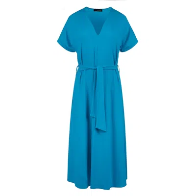 Conquista Women's Blue Turquoise Jersey Belted Midi Dress