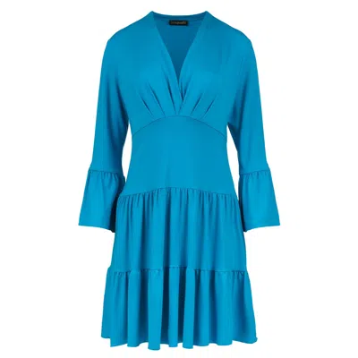 Conquista Women's Blue Turquoise Jersey Tiered Dress