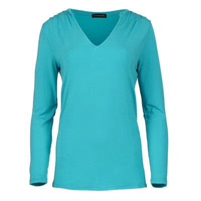 Conquista Women's Blue Turquoise Jersey V Neck Top