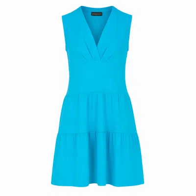 Conquista Women's Blue Turquoise Sleeveless V-neck Jersey Dress – Loose Fit, Knee-length