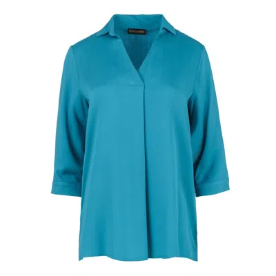 Conquista Women's Blue Turquoise V Neck Top