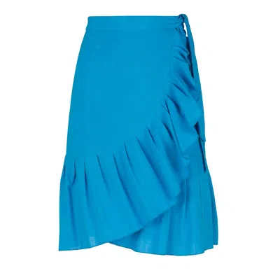 Conquista Women's Blue Turquoise Wrap Ruffle Skirt