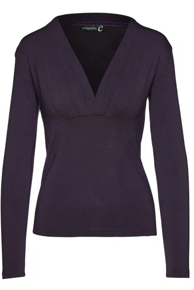 Conquista Women's Blue V-neck Long Sleeve Top In Soft Viscose Jersey