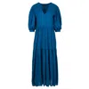 Conquista Women's Blue V Neck Maxi Dress In Blue