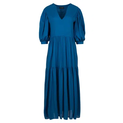 Conquista Women's Blue V Neck Maxi Dress