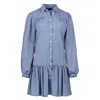 CONQUISTA WOMEN'S BLUE / WHITE DENIM STYLE EMBROIDERED DRESS WITH BUTTONS