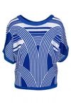 Conquista Women's Blue / White Trim Detail Print Top In Blue/white