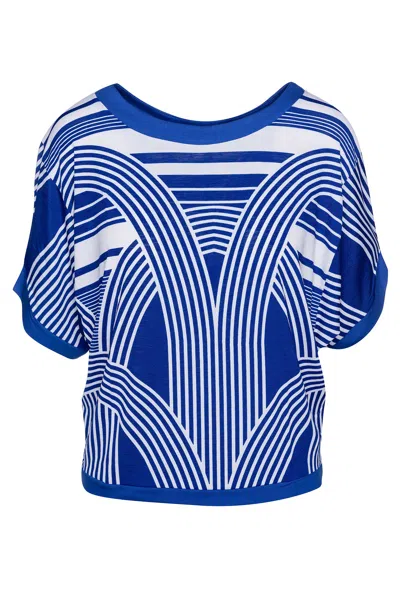 Conquista Women's Blue / White Trim Detail Print Top In Blue/white