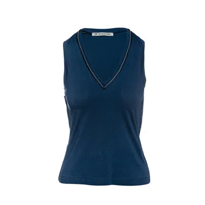 Conquista Women's Blue Zip Detail Sleeveless Top
