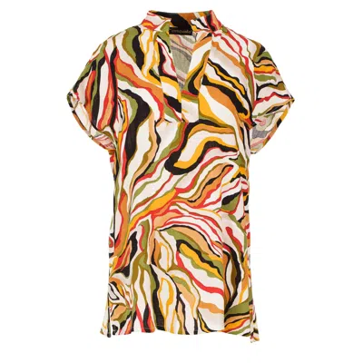 Conquista Women's Brick Colour Swirl Print Sleeveless Top In Orange